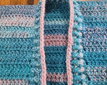 Handmade Cardigan, gender neutral, adult medium, shades of blue and pink, machine washable