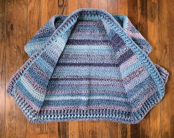 Handmade Cardigan, gender neutral, adult large, shades of blue, machine washable