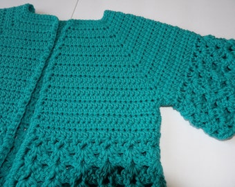 Lacy child cardigan, size 2T-4T, teal/green, 100% cotton, lightweight, perfect for spring, summer and fall