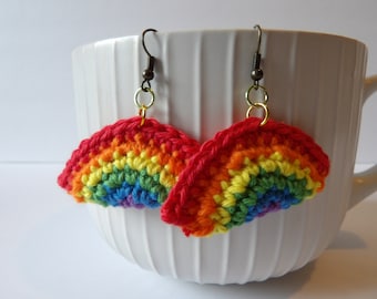 Rainbow earrings - crochet - 3D