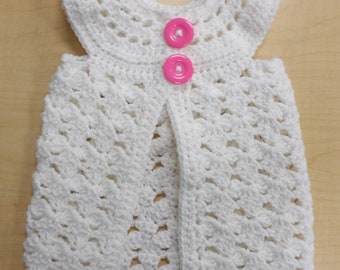 Butterfly Sleeve cardigan, White with big pink buttons, size 12-18 months