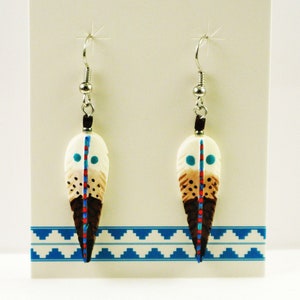 Hand-Painted Southwest Feather Earrings: carved water buffalo