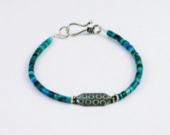 Turquoise Heishi Bracelet: Sterling Silver, Genuine Gemstone, Handmade, multi sizes