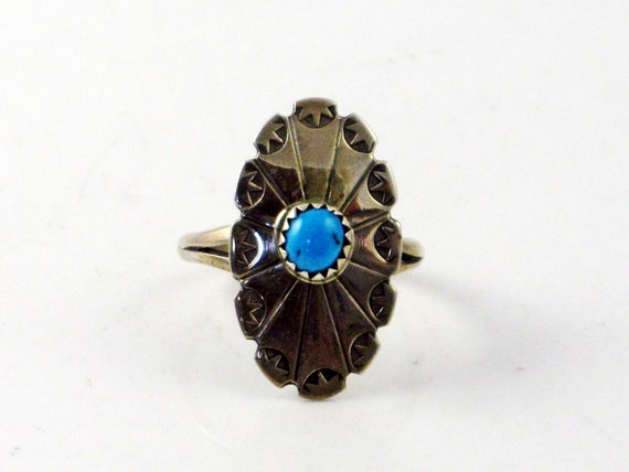 Navajo Silver Ring, Navajo Oval Ring, Blue Kingma… - image 6