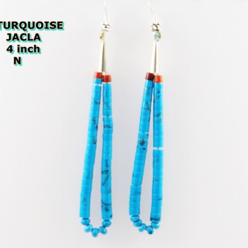 Turquoise jacla, Turquoise Earrings, Turquoise shops and Shell, Spiny Oyster Shell, Contemporary jacla, 3 inch, custom lengths, Handmade Earrings