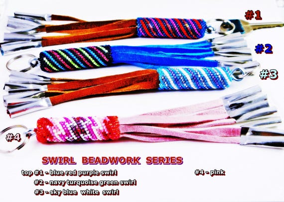 Southwest Beadwork Key Ring: Handcrafted Leather … - image 1
