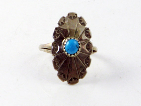 Navajo Silver Ring, Navajo Oval Ring, Blue Kingma… - image 10