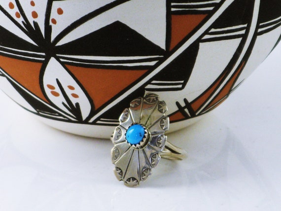 Navajo Silver Ring, Navajo Oval Ring, Blue Kingma… - image 5