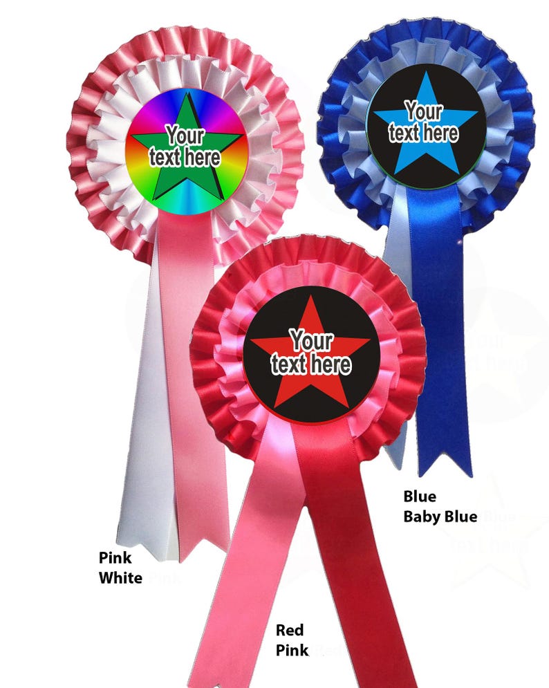 Gepersonaliseerde rozetten en badges voor alle gelegenheden. kies je gepersonaliseerde boodschap voor het midden van de rozet. lintkleuren naar keuze afbeelding 8