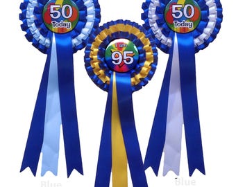 Handmade Rosette for Milestone Birthdays, Custom Ribbon Layers, Standard Centre Badge