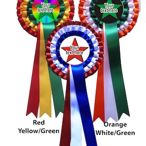 Gepersonaliseerde rozetten en badges voor alle gelegenheden. kies je gepersonaliseerde boodschap voor het midden van de rozet. lintkleuren naar keuze afbeelding 9