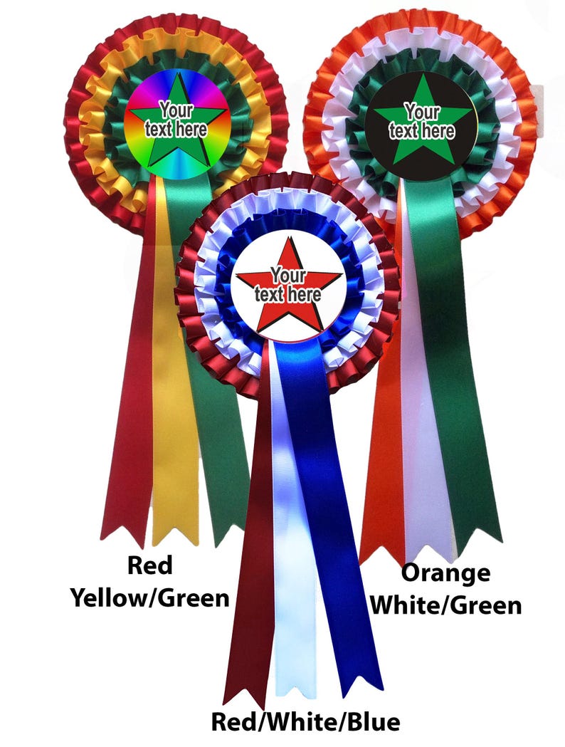 Gepersonaliseerde rozetten en badges voor alle gelegenheden. kies je gepersonaliseerde boodschap voor het midden van de rozet. lintkleuren naar keuze afbeelding 9