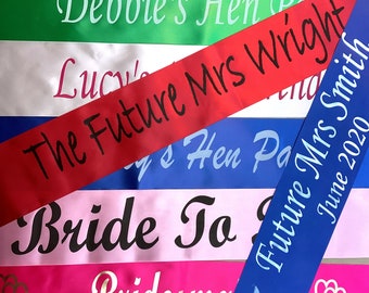 Personalised Hen Party Sashes, Custom Printed Ribbon, Bridal Shower Sash