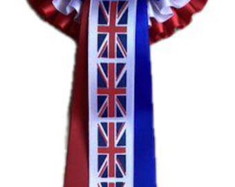 Customizable Triple-Tier Rosette, Union Flag Tail, Personalized Center (130mm)