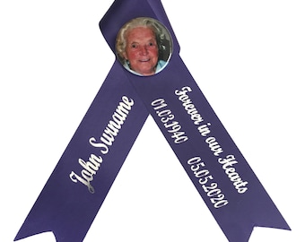 Personalised Funeral Memorial Ribbons with Photo | Custom Tribute Badge (Packs of 5)