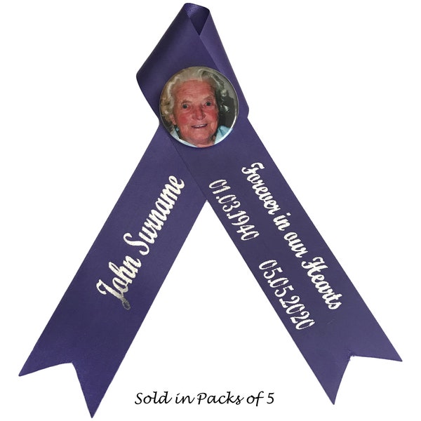 Personalised Funeral Ribbons with Photograph  | Packs of 5 | Funeral Ribbons & Memorial Service Ribbon | Printed Ribbon | Funeral Tribute