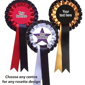 Gepersonaliseerde rozetten en badges voor alle gelegenheden. kies je gepersonaliseerde boodschap voor het midden van de rozet. lintkleuren naar keuze afbeelding 7