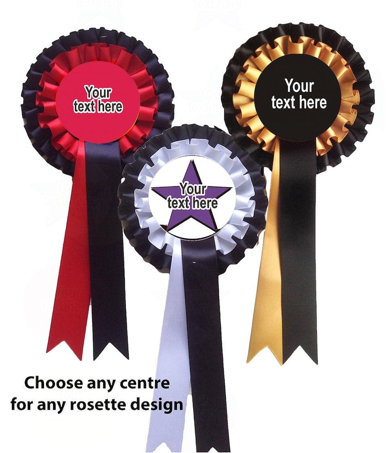 Gepersonaliseerde rozetten en badges voor alle gelegenheden. kies je gepersonaliseerde boodschap voor het midden van de rozet. lintkleuren naar keuze afbeelding 7