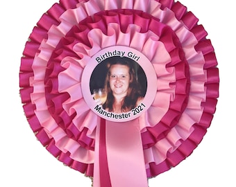 Personalised Photo Rosette – multi-Tier Ribbon Award, Custom Colors