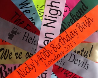 Personalised Birthday Sash, Custom Party Ribbon, Personalised Sashes