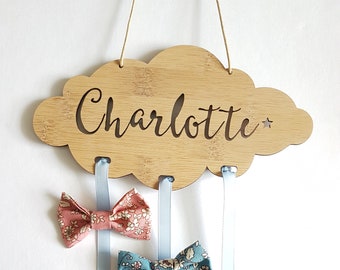 Personalised Wooden Cloud Bow Holder/Hairclip Holder