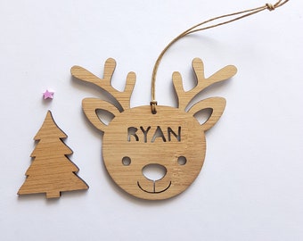 RUDOLPH DESIGN Personalised Wood Christmas Decoration-Reindeer-Ornament-christmas tree-gift-christmas gift-wooden-teachers gift