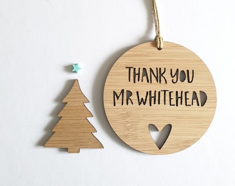 Personalised Thank you Wood Christmas Decoration / Ornament for Teacher / Heart-teacher gift