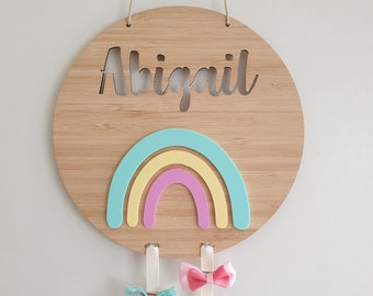 Personalised Wooden Rainbow Bow Holder
