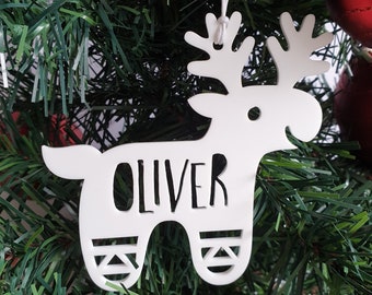 White Reindeer Personalised Christmas Decoration-Ornament-christmas tree-gift-christmas gift-teachers gift