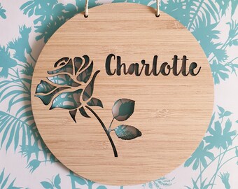 ROSE Personalised Wooden Wall / Door Hanging-wall hanging-kids door sign-custom name-kids gift-baby gift-lasercut-plaque-nursery decor