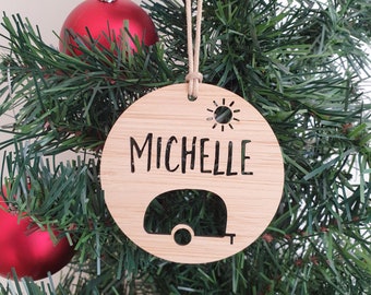 Caravan Personalised Wood Christmas Decoration-Ornament-christmas tree-gift-christmas gift-wooden-happy camper-caravanning-retro caravan