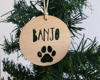 Personalised Dog / Cat / Pet Wood Christmas Decoration-PAW DESIGN-Ornament-christmas tree-gift-christmas gift-wooden-animal