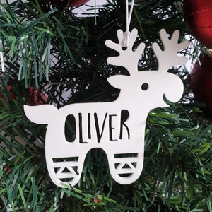 White Reindeer Personalised Christmas Decoration-Ornament-christmas tree-gift-christmas gift-teachers gift