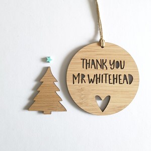Personalised Thank you Wood Christmas Decoration / Ornament for Teacher / Heart-teacher gift
