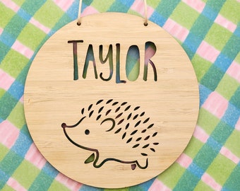 Hedgehog Personalised Wooden Wall / Door Hanging-wall hanging-kids door sign-custom name-kids gift-baby gift-lasercut-plaque-nursery decor