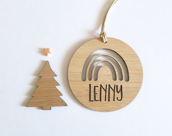 RAINBOW Personalised Wood Christmas Decoration / Ornament -christmas tree-bauble-kris kringle-teacher gift-personalized christmas