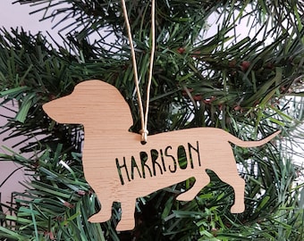 DACHSHUND Personalised Wood Christmas Decoration/Ornament-bauble-christmas gift-kris kringle-personalized christmas-dog-sausage dog-weiner