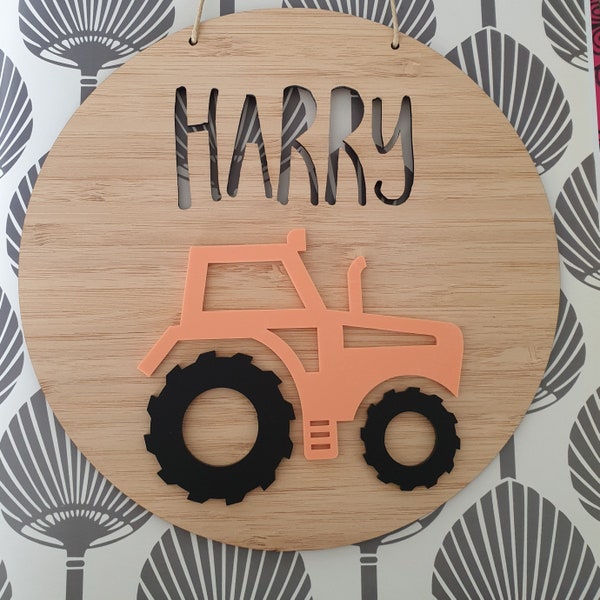 TRACTOR Personnalisé Mur-Porte en bois Suspendu-décor de pépinière-Plaque-enfants signe de porte-nom personnalisé-cadeau pour enfants-cadeau de bébé-lasercut-personnalisé