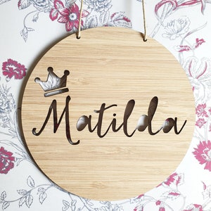 Crown Personalised Wooden Wall / Door Hanging-wall hanging-kids door sign-kids gift-baby gift-lasercut-plaque-nursery decor