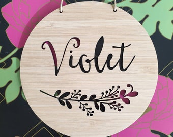 FLORAL Personalised Wooden Wall / Door Hanging-wall hanging-kids door sign-custom name-kids gift-baby gift-lasercut-plaque-nursery decor