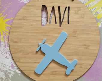 Airplane Personalised Wooden Wall-Door Hanging-nursery decor-Plaque-kids door sign-custom name-kids gift-baby gift-lasercut-personalized