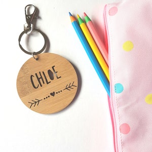 Heart and Arrow Bag Tag / Keyring Wood Bamboo Personalised Custom-school-kinder-wooden-personalized-teacher gift-kindergarten-ID tag