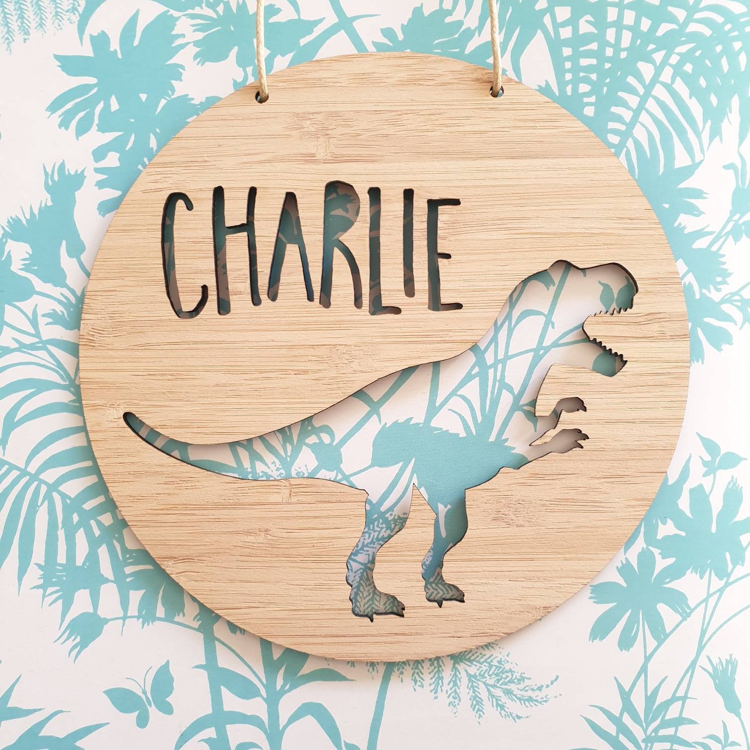 Neutral Baby Signt-rex Dinosaur Personalised Wooden Wall-door Hanging ...