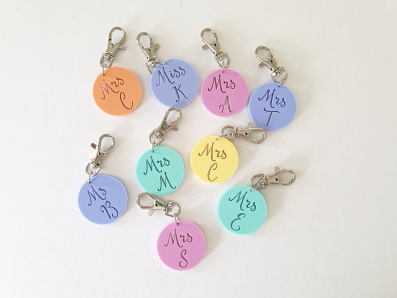Initial Teacher Keyring Mr-Miss-Mrs-Ms-bag tag-Christmas gift-teacher gift-kris kringle-thank you gift-personalized-personalised