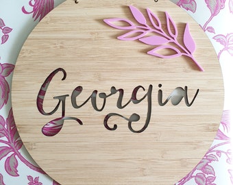 FLORAL Personalised Wooden Wall-Door Hanging-nursery decor-Plaque-kids door sign-custom name-kids gift-baby gift-lasercut-floral sprig