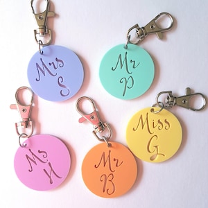 Initial Teacher Keyring Mr-Miss-Mrs-Ms-bag tag-Christmas gift-teacher gift-kris kringle-thank you gift-personalized-personalised