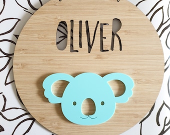 KOALA Personalised Wooden Wall-Door Hanging-nursery decor-Plaque-kids door sign-custom name-kids gift-baby gift-lasercut-personalized