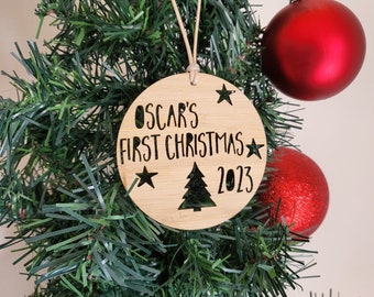 Personalised First Christmas Wood Christmas Decoration-Ornament-christmas tree-gift-christmas gift-wooden-bauble-1st christmas-keepsake