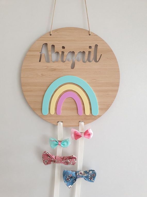 Personalised Wooden Rainbow Bow Holder Etsy