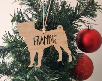 Pug Personalised Wood Christmas Decoration/Ornament-bauble-christmas gift-kris kringle-personalized christmas